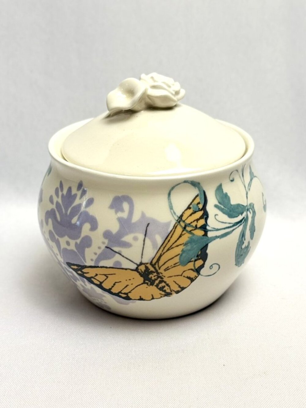Lenox Collage Lidded Bowl Alice Drew Butterfly & Floral Design Sculpted Lid